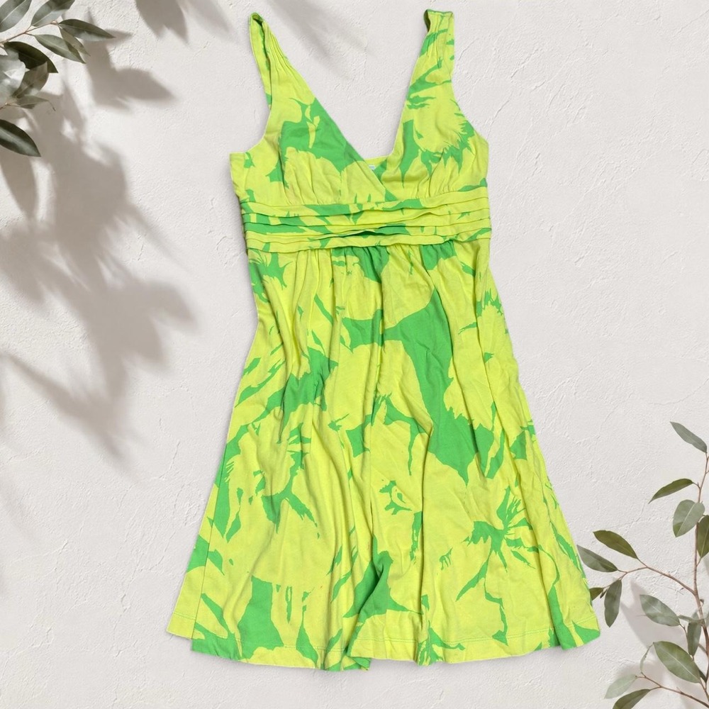 American Eagle Y2K Lime Green Abstract Empire Waist Mini Dress Size S/P 2009